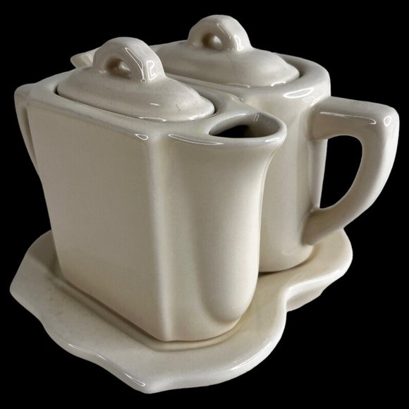 Restoration Hardware Tea Set Teapot Creamer On Tray Ceramic Tea For Two 2001 - Picture 2 of 12